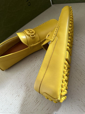 New Gucci Men GG Leather Moccasin Driver Loafers Shoes Yellow 10 US/9 UK 692379