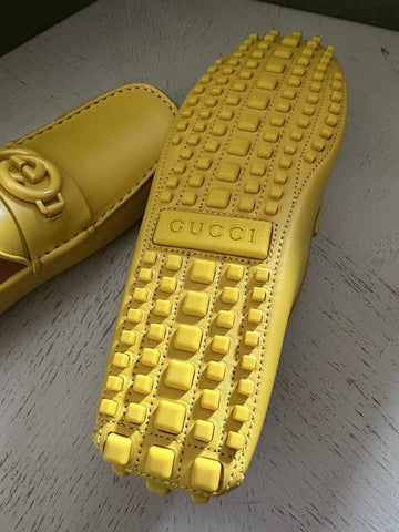 New Gucci Men GG Leather Moccasin Driver Loafers Shoes Yellow 10 US/9 UK 692379