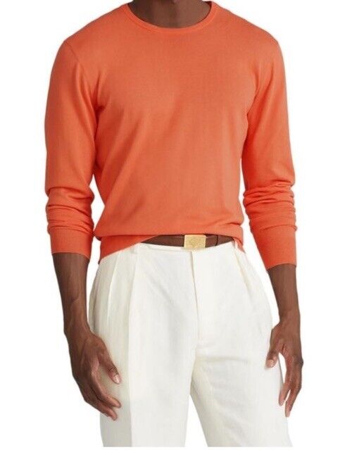 NWT $695 Ralph Lauren Purple Label Men  Crewneck Sweater Orange L Italy