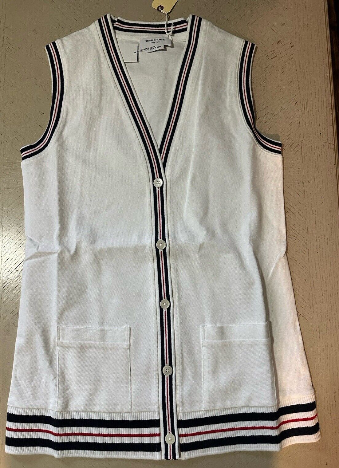 New $750 Thom Browne V Neck Stripe Sweater Vest White Size 44/8 Japan