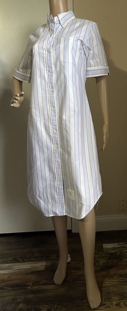 New $720 Thom Browne Striped Midi Shirtdress Blue/White/Multi Size 40/4 Italy