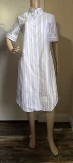 New $720 Thom Browne Striped Midi Shirtdress Blue/White/Multi Size 40/4 Italy