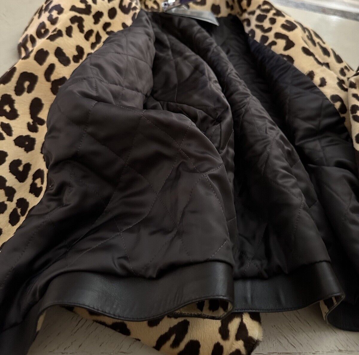 New $6790 Ralph Lauren Purple Label Women Leopard Print Fur Biker Jacket 10/46