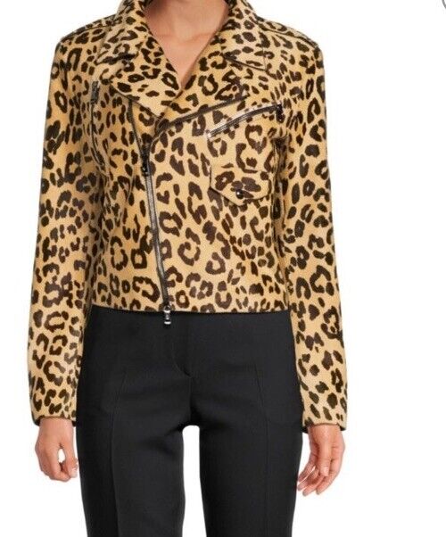 Ralph Lauren Purple Label Women Leopard Print Fur Biker Jacket 10/46 New $6790