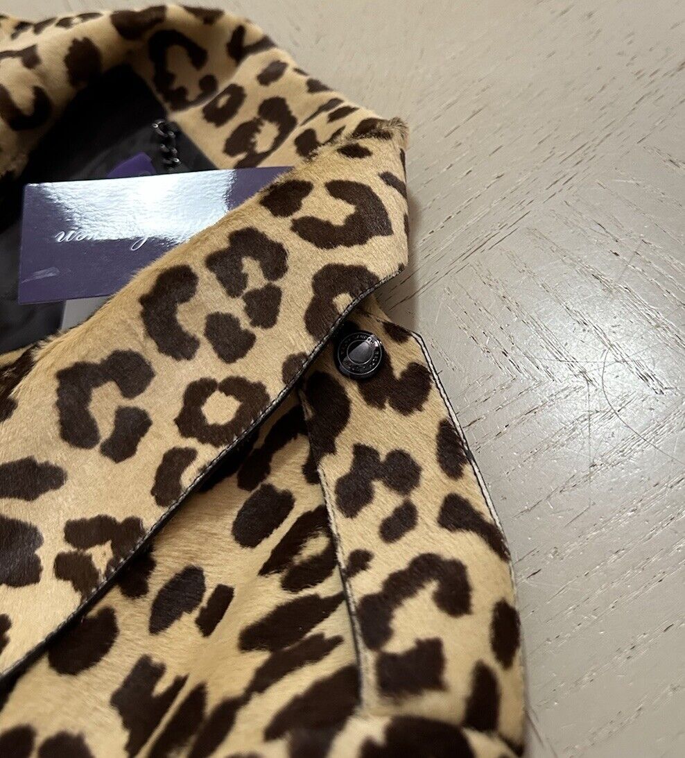 New $6790 Ralph Lauren Purple Label Women Leopard Print Fur Biker Jacket 10/46
