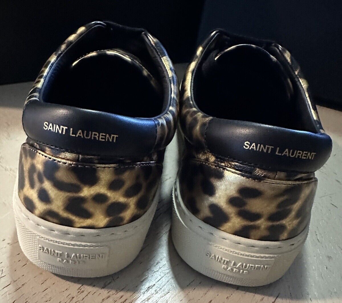 NIB Saint Laurent Men Leather Leopard Pr. Sneakers  Black/Gold 13 US/46 E 689072