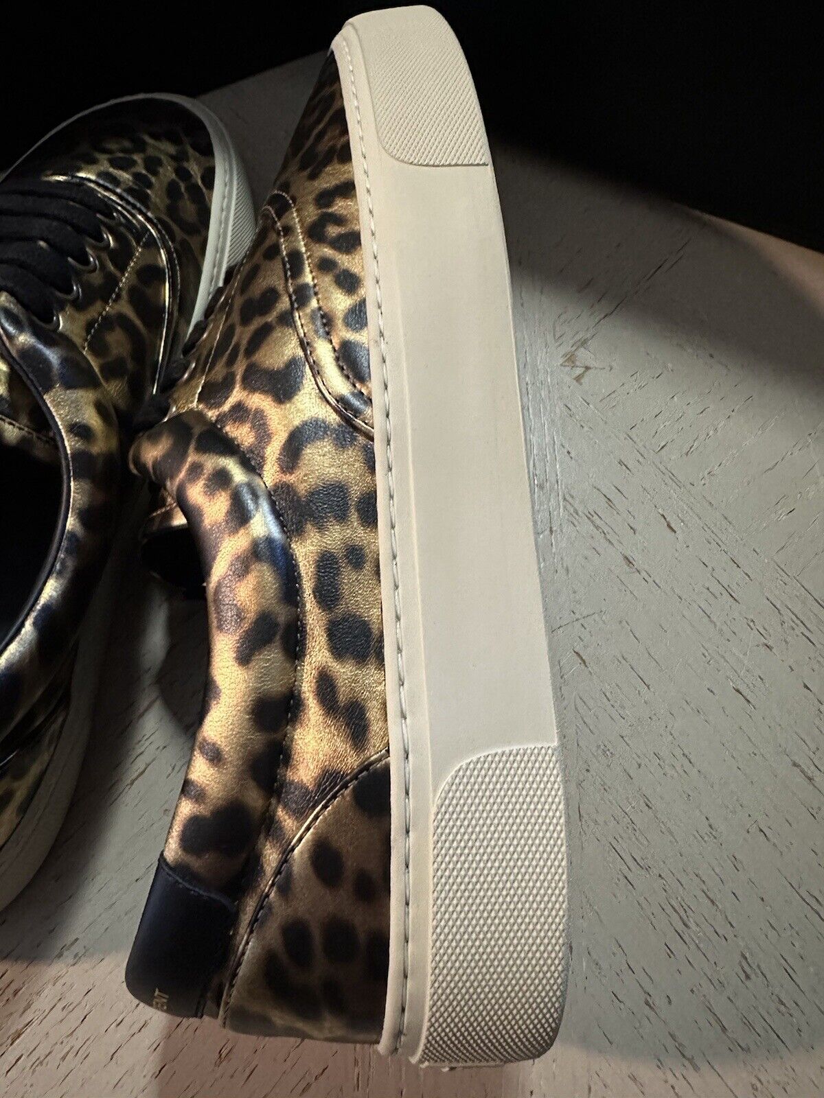 NIB Saint Laurent Men Leather Leopard Pr. Sneakers  Black/Gold 13 US/46 E 689072