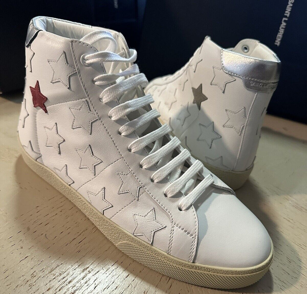 NIB Saint Laurent Mid-top Leather sneakers White 7 US/40 Eu 672906