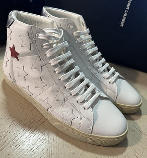 NIB Saint Laurent Mid-top Leather sneakers White 7 US/40 Eu 672906