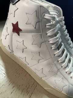 NIB Saint Laurent Mid-top Leather sneakers White 7 US/40 Eu 672906