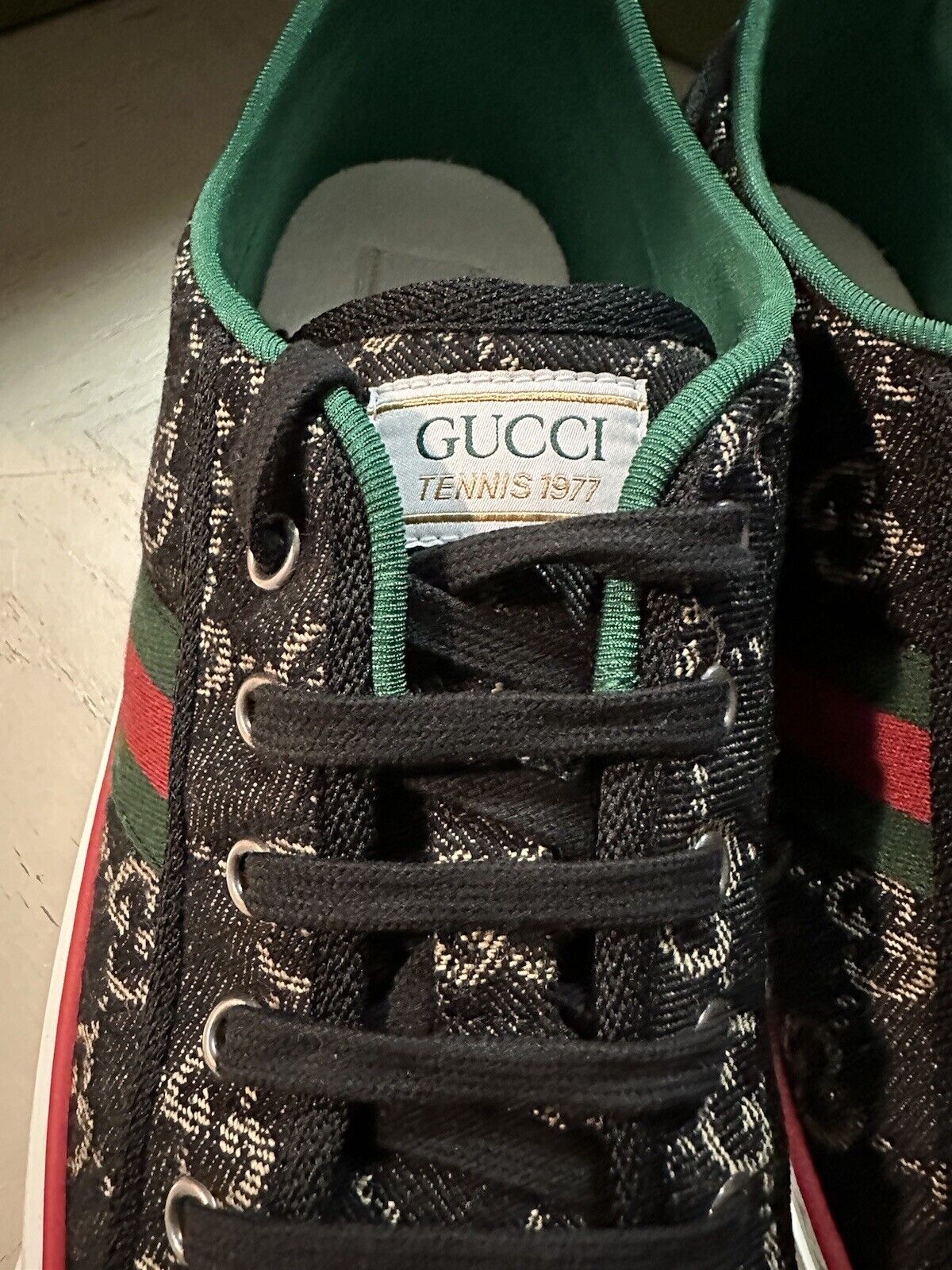 New Gucci Men GG Logo Canvas Sneakers Black 13 US/12.5 UK 606111