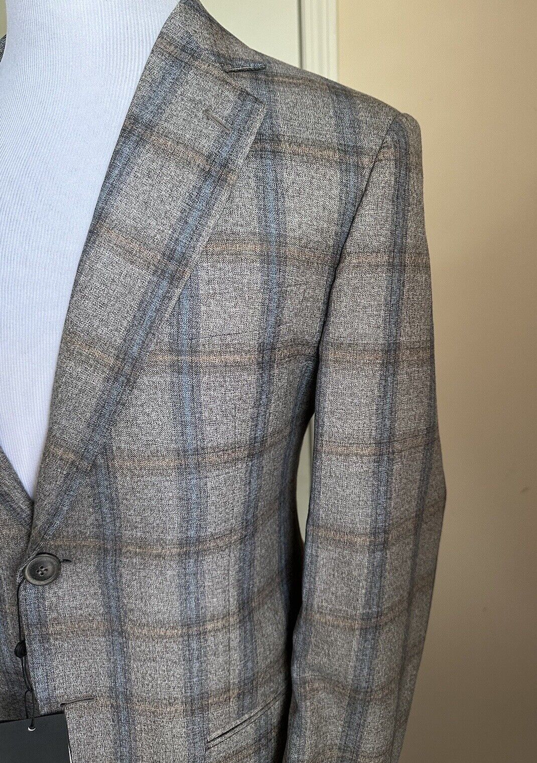 NWT $2795 Giorgio Armani Men Plaid Sport Coat Jacket Blazer Brown/Blue 42/52