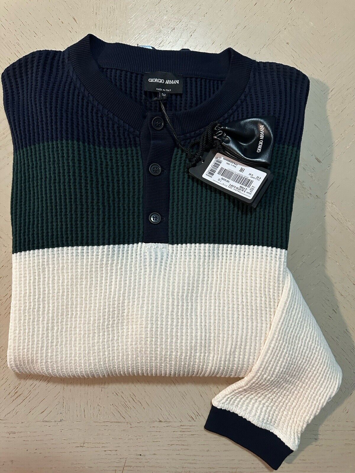 New $1295 Giorgio Armani Men’s Crewneck Sweater White/Blue/Green 52 US ( L )