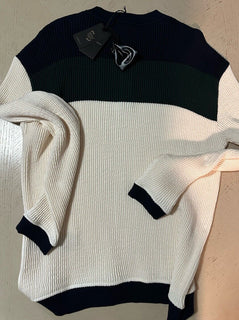 New $1295 Giorgio Armani Men’s Crewneck Sweater White/Blue/Green 52 US ( L )
