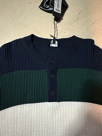 New $1295 Giorgio Armani Men’s Crewneck Sweater White/Blue/Green 52 US ( L )