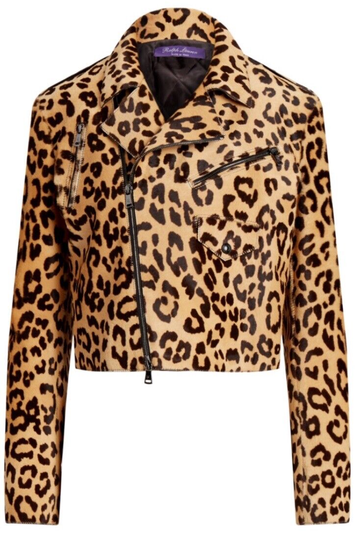 New $6790 Ralph Lauren Purple Label Women Leopard Print Fur Biker Jacket 6/42
