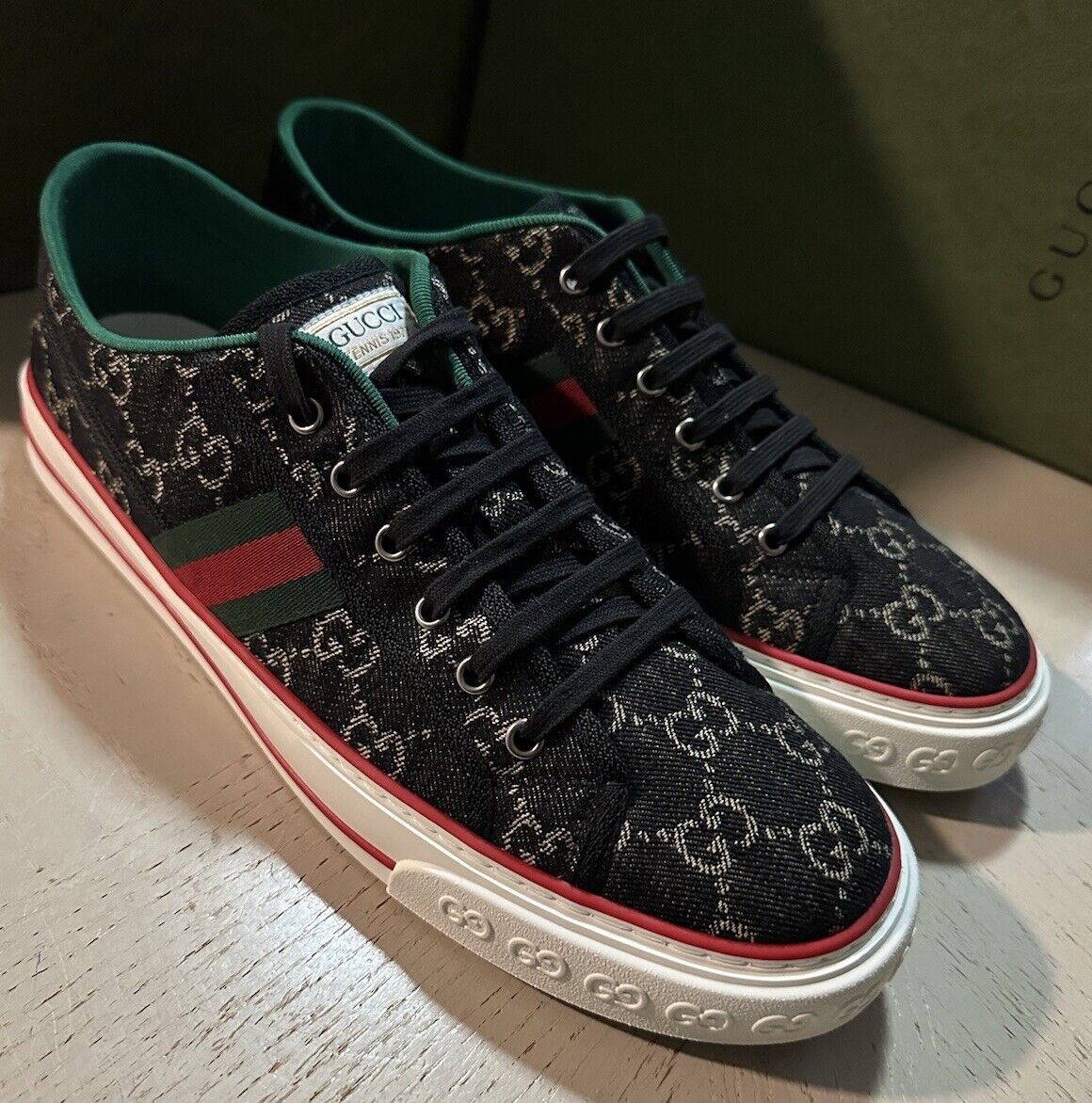 New Gucci Men GG Logo Canvas Sneakers Black 12.5 US/12 UK 606111