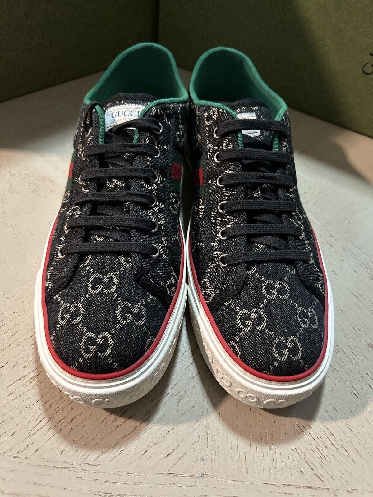 New Gucci Men GG Logo Canvas Sneakers Black 12.5 US/12 UK 606111