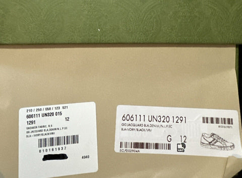 New Gucci Men GG Logo Canvas Sneakers Black 12.5 US/12 UK 606111