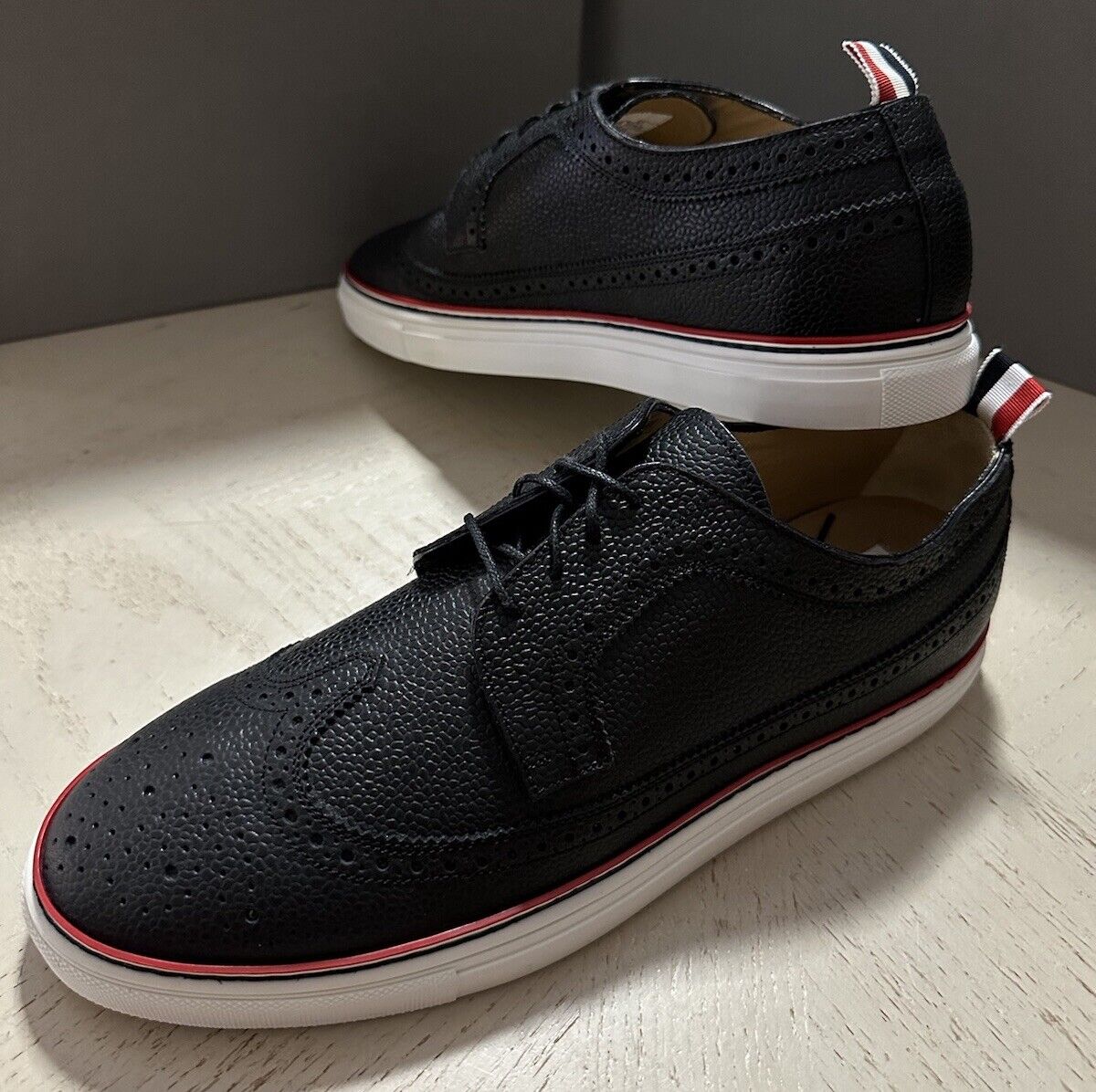 NIB Thom Browne Men Leather Wingtip Oxford Brogues Sneakers Black 10 US/43 EU