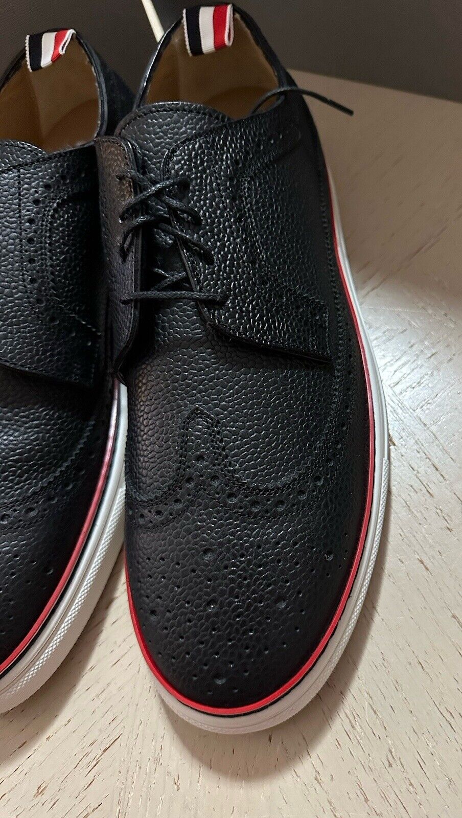 NIB Thom Browne Men Leather Wingtip Oxford Brogues Sneakers Black 10 US/43 EU