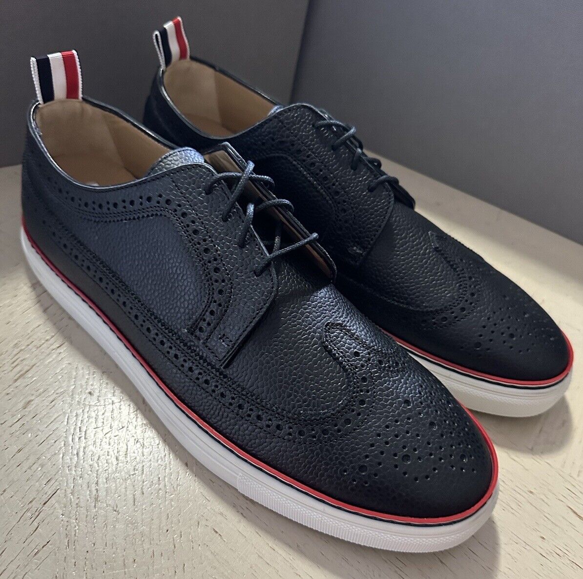 NIB Thom Browne Men Leather Wingtip Oxford Brogues Sneakers Black 9.5 US/42.5 EU