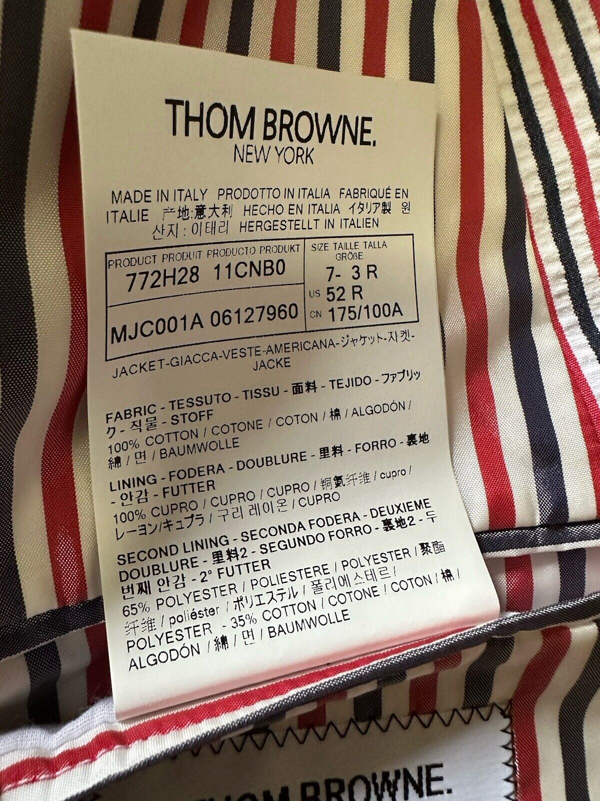 NWT Thom Browne Men Sport Coat Blazer RED WHITE BLUE Size L ( 3 ) 42 US/52 Eu