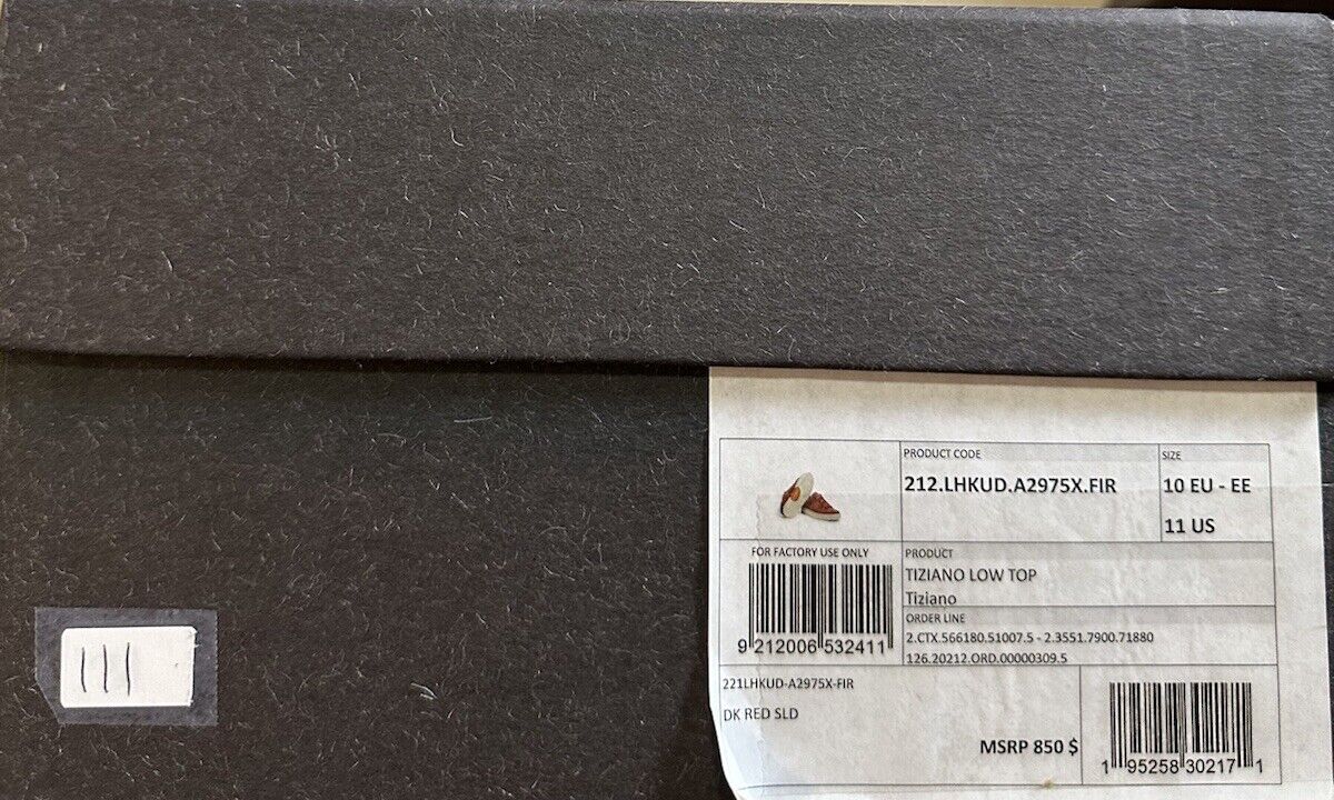 New $850 Ermenegildo Zegna Couture Suede/Leather Sneakers Dark Red 11 US/44 Eu