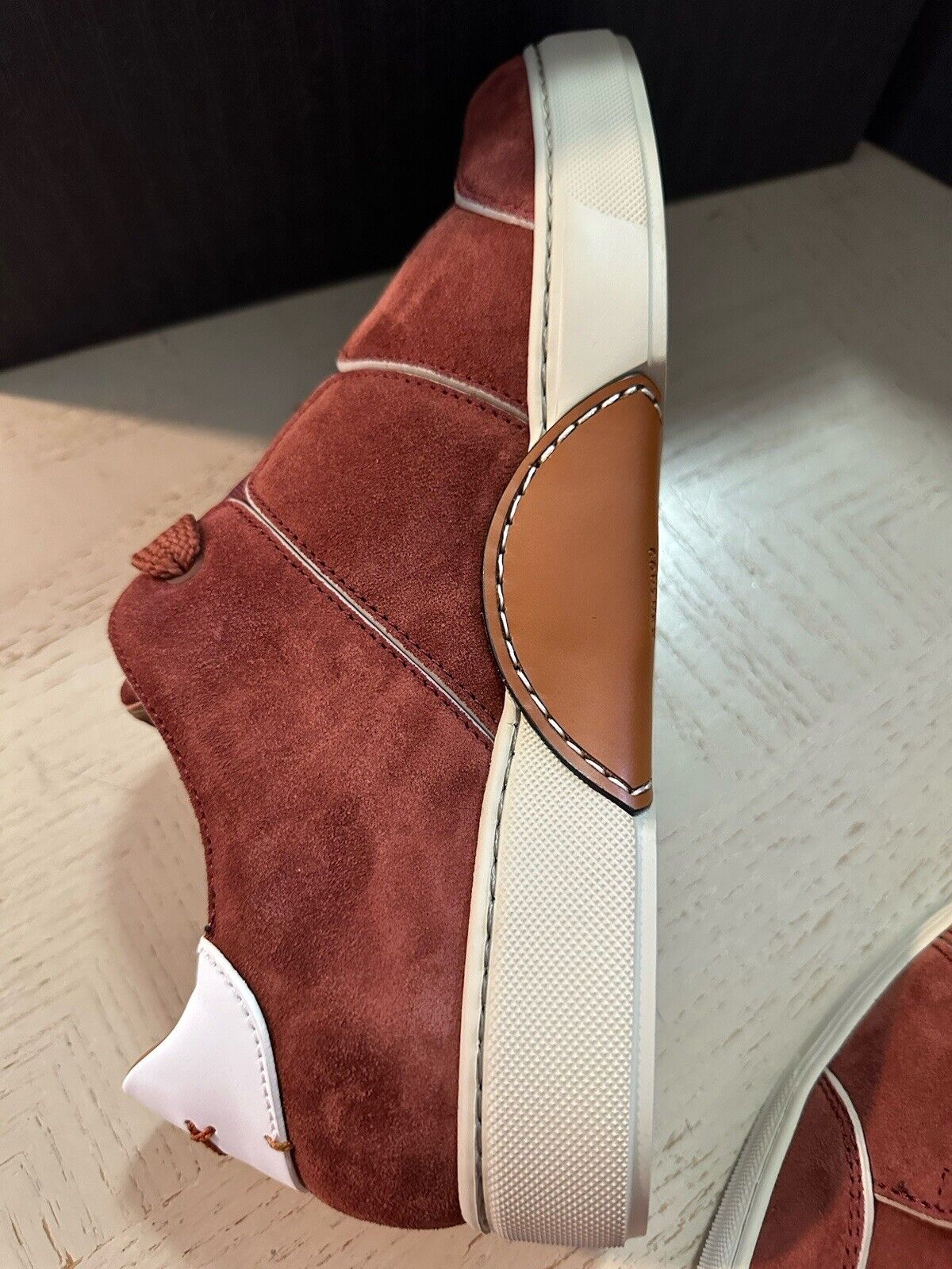 New $850 Ermenegildo Zegna Couture Suede/Leather Sneakers Dark Red 11 US/44 Eu