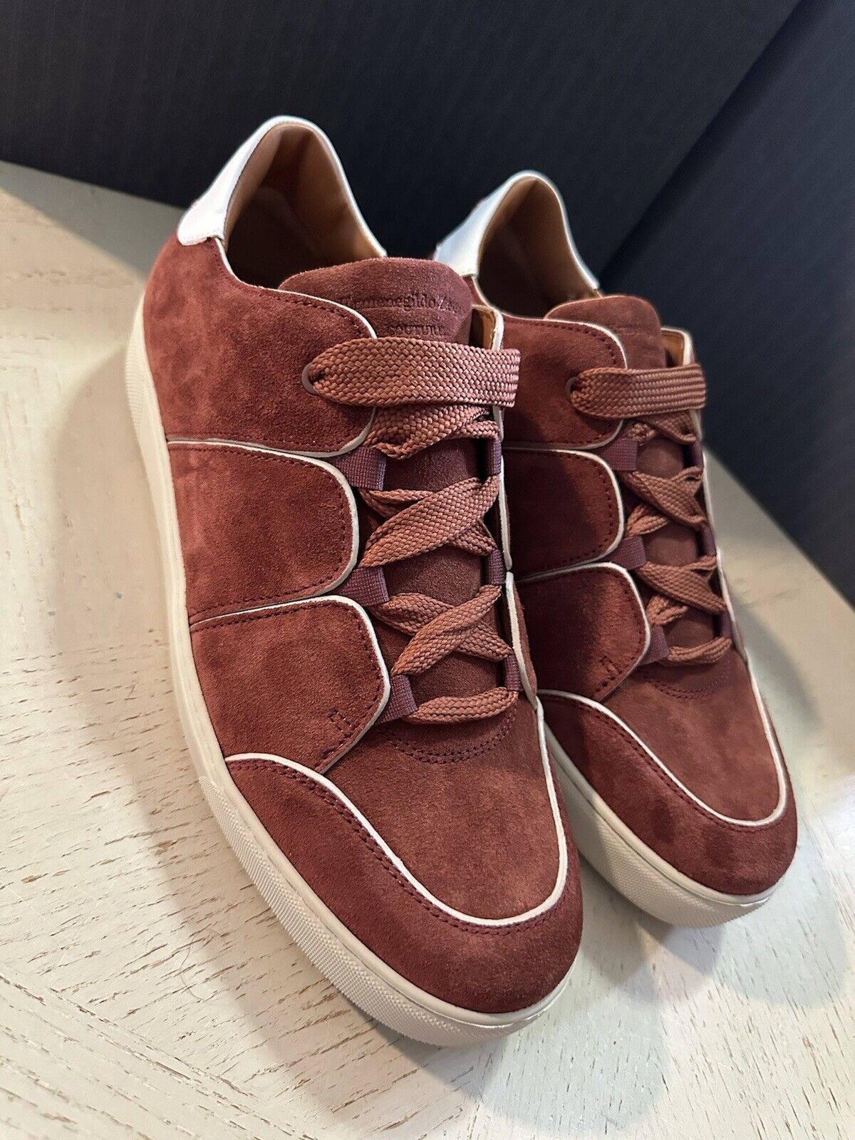 New $850 Ermenegildo Zegna Couture Suede/Leather Sneakers Dark Red 8.5 US/41.5 E