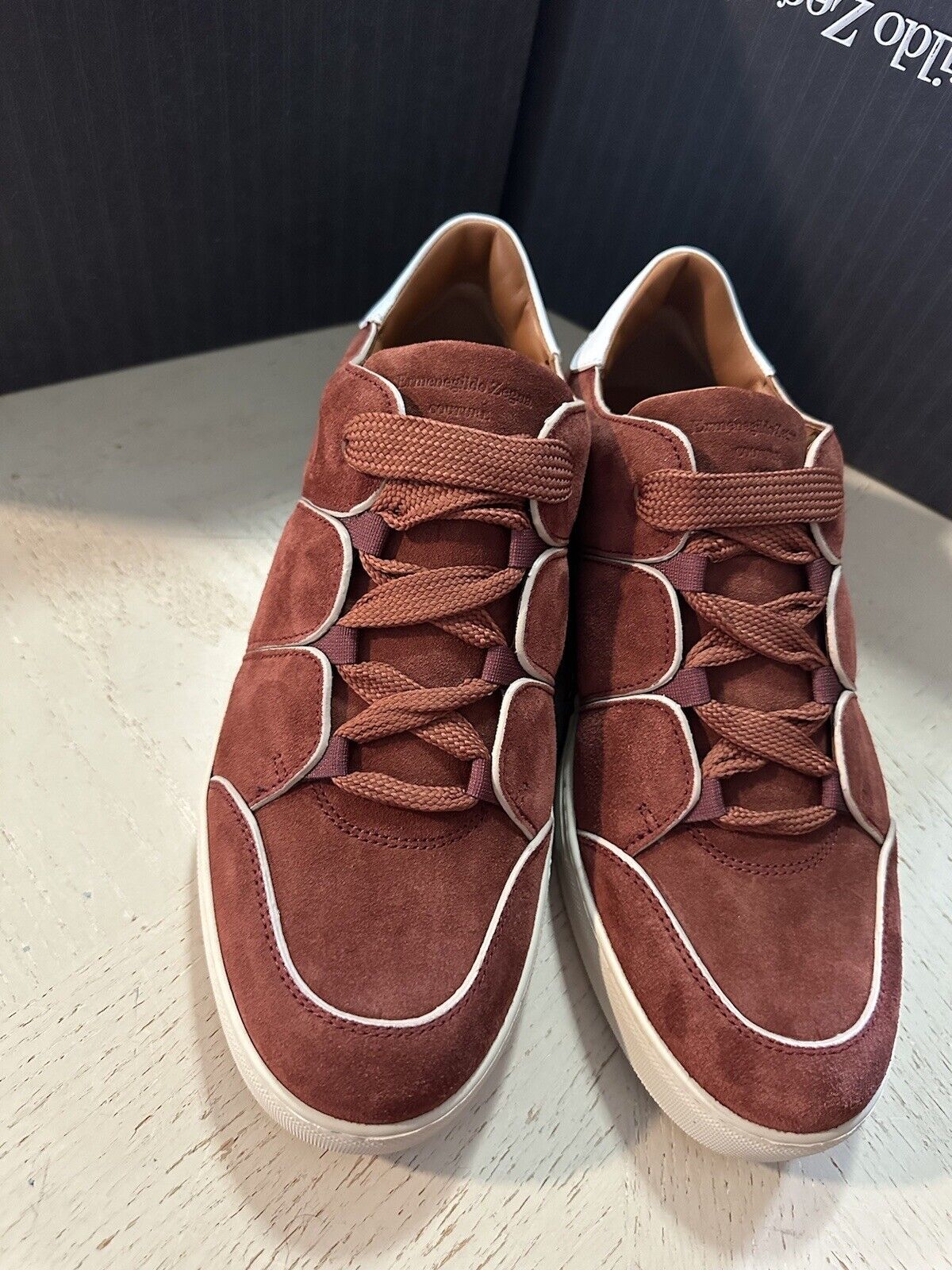 New $850 Ermenegildo Zegna Couture Suede/Leather Sneakers Dark Red 8.5 US/41.5 E