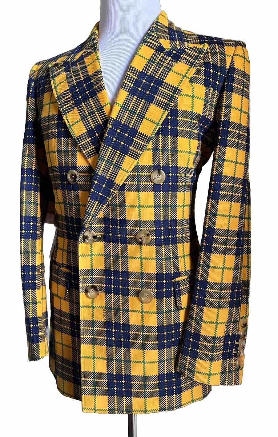 NWT $3800 Gucci Men Tartan Cotton Sport Coat Blazer Yellow/Black/Gr. 38 US/48 Eu