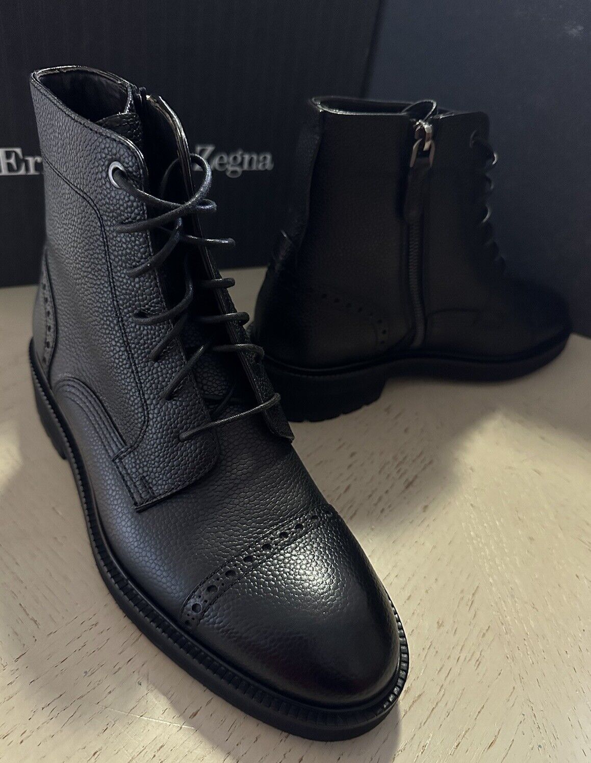 New $995 Ermenegildo Zegna Leather light weight Boots Shoes Black 7 US/40 Eu