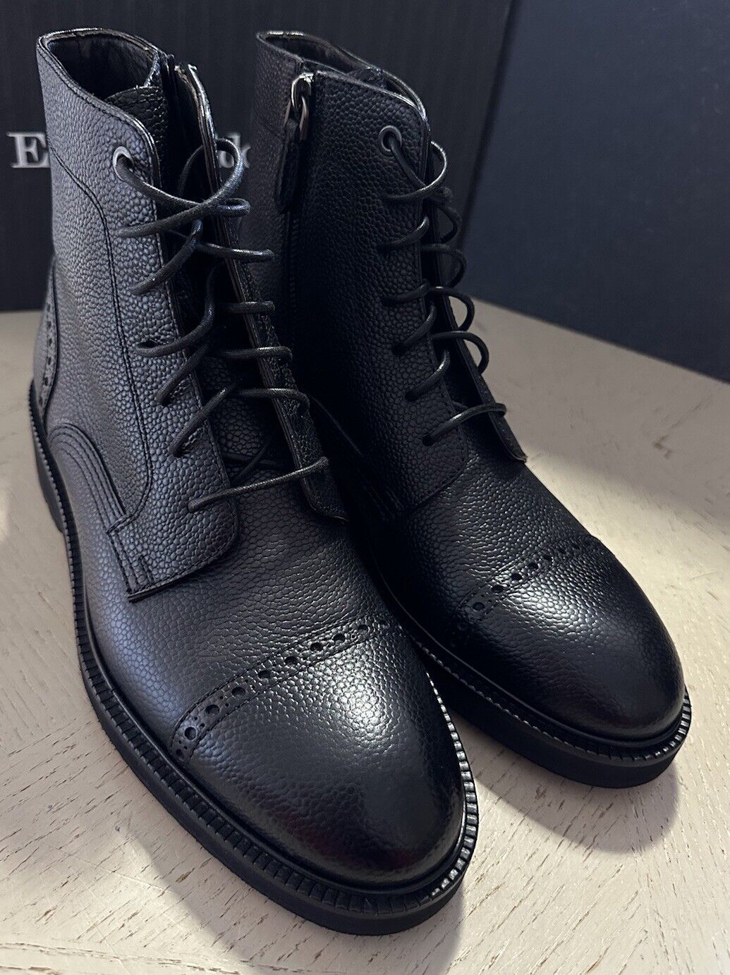 New $995 Ermenegildo Zegna Leather light weight Boots Shoes Black 7 US/40 Eu