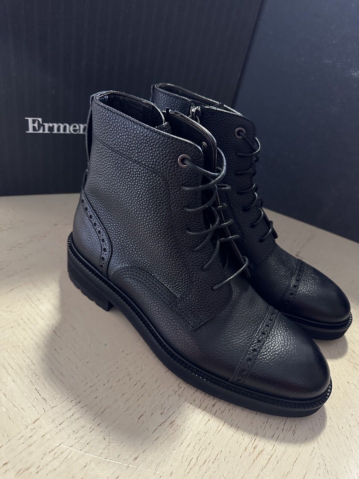 New $995 Ermenegildo Zegna Leather light weight Boots Shoes Black 7 US/40 Eu