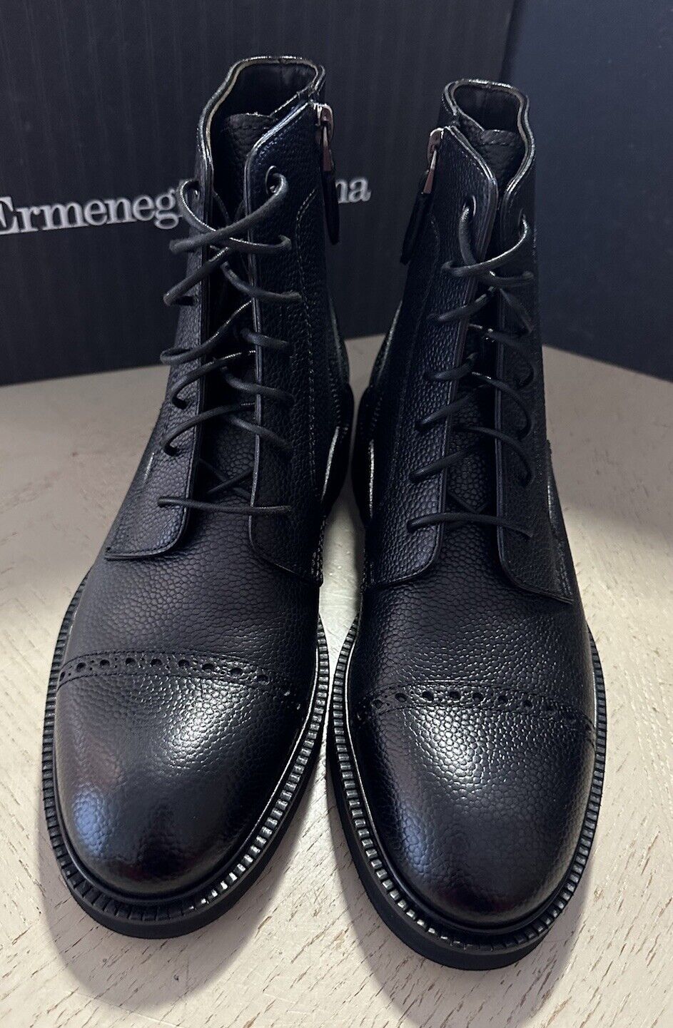 New $995 Ermenegildo Zegna Leather light weight Boots Shoes Black 7 US/40 Eu