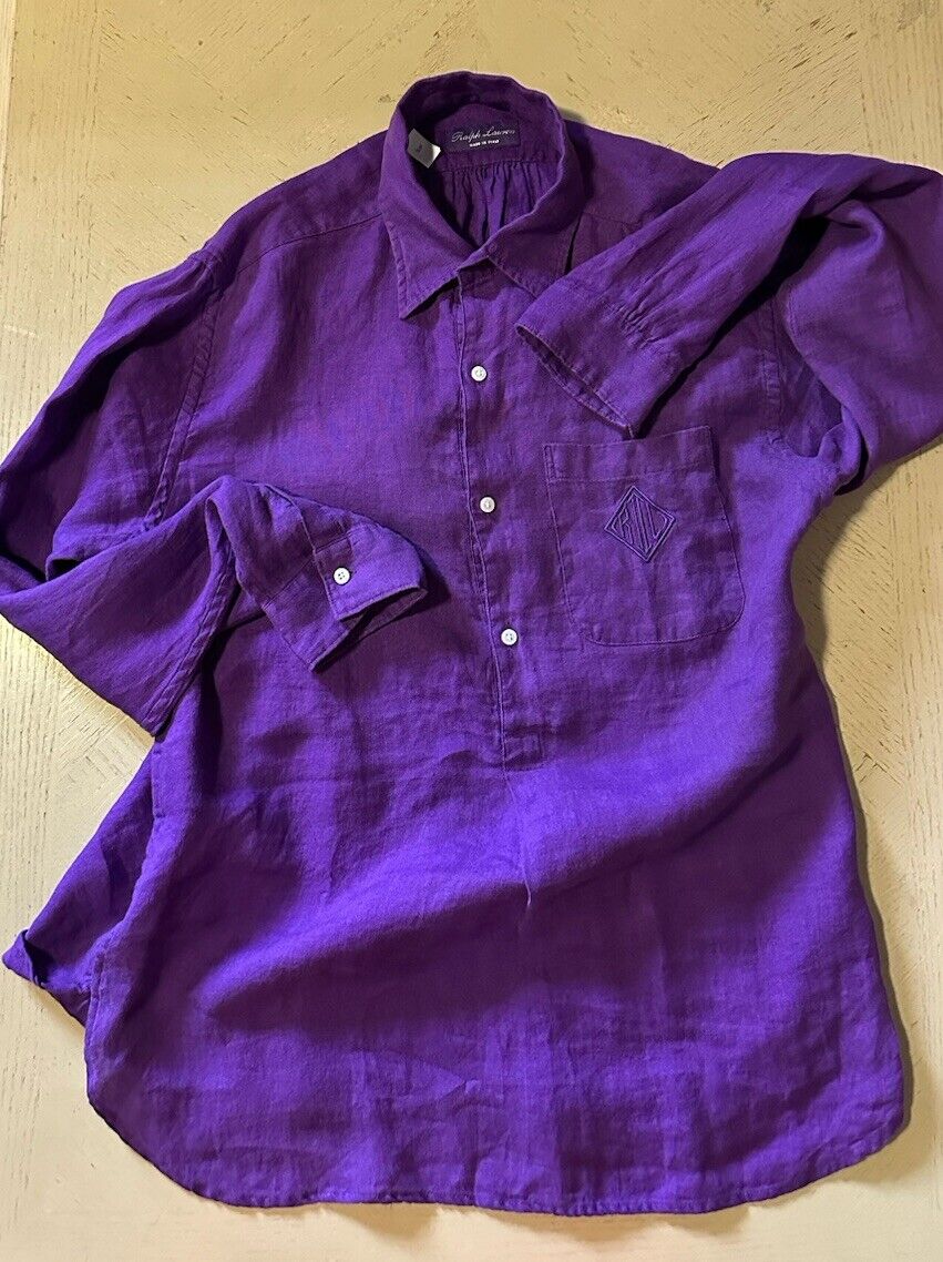 NWT $495 Ralph Lauren Purple Label Men’s Ryland Linen Shirt Blue Size L Italy