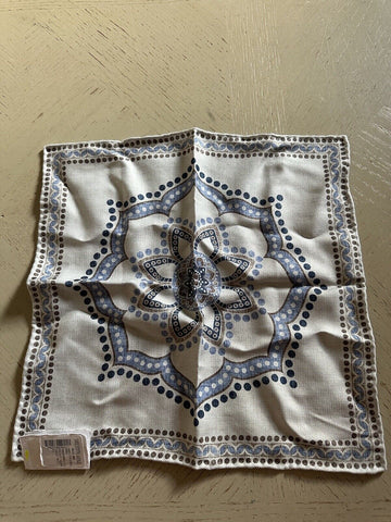 New $240 Brunello Cucinelli Abstract Silk Pocket Square Blue/White One Size