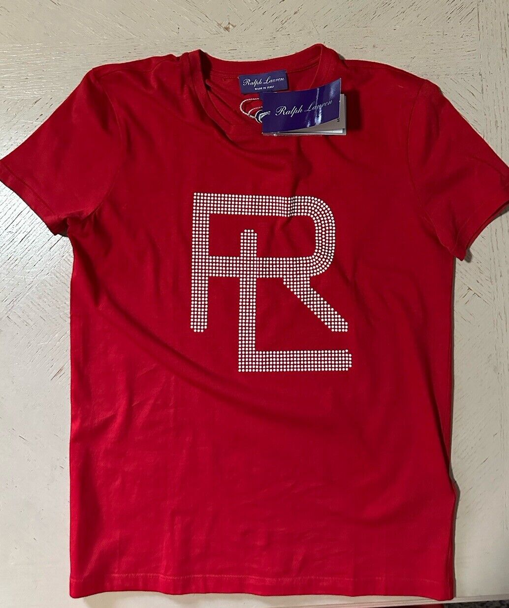 NWT Ralph Lauren Purple Label Women RL Logo Cotton T-Shirt Red Size S Italy