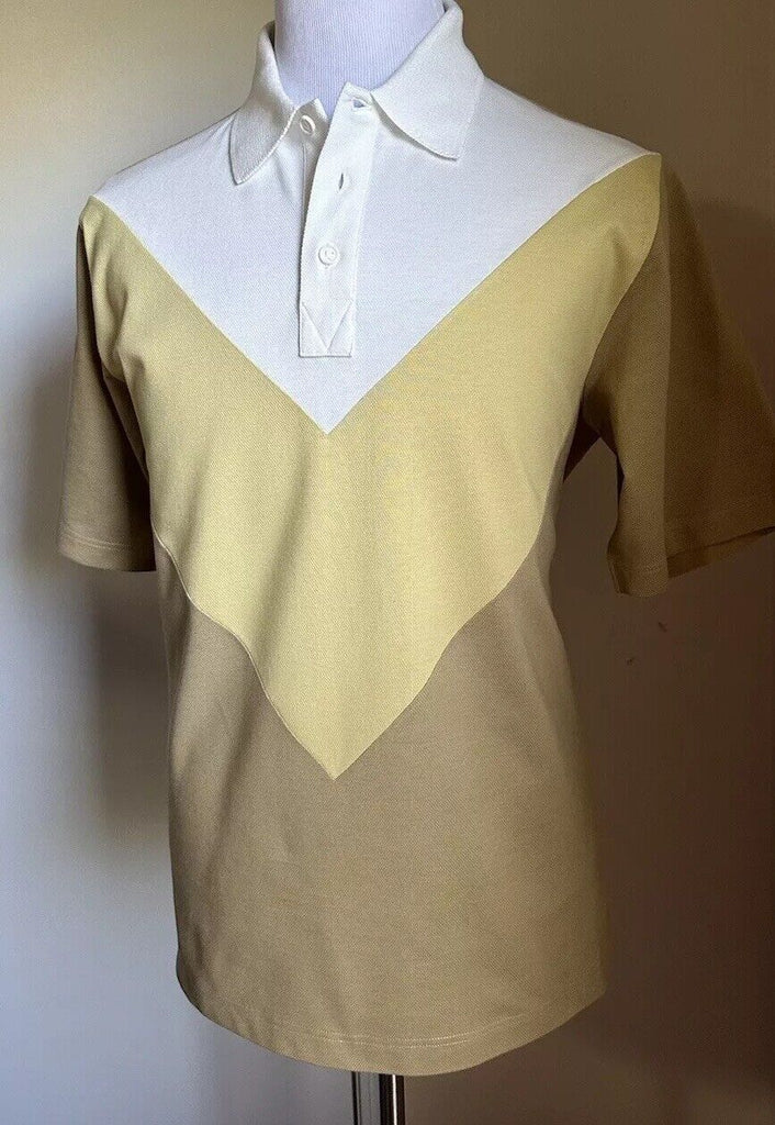 NWT $700 Bottega Veneta Men Cotton Piquet Polo Shirt White/Yellow/Brown Size M
