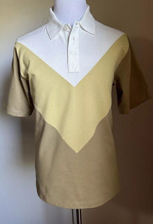 NWT $700 Bottega Veneta Men Cotton Piquet Polo Shirt White/Yellow/Brown Size M