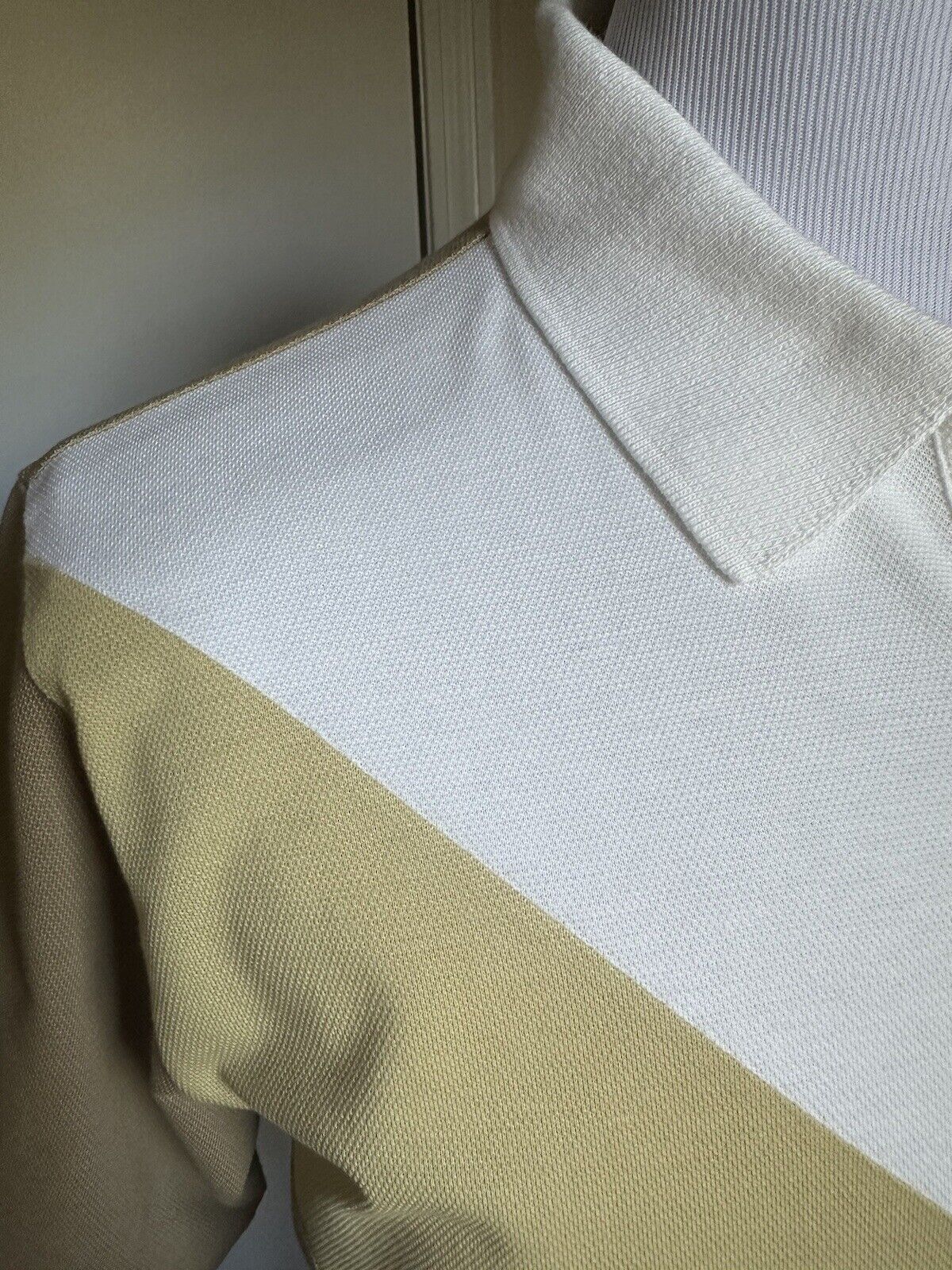 NWT $700 Bottega Veneta Men Cotton Piquet Polo Shirt White/Yellow/Brown Size M