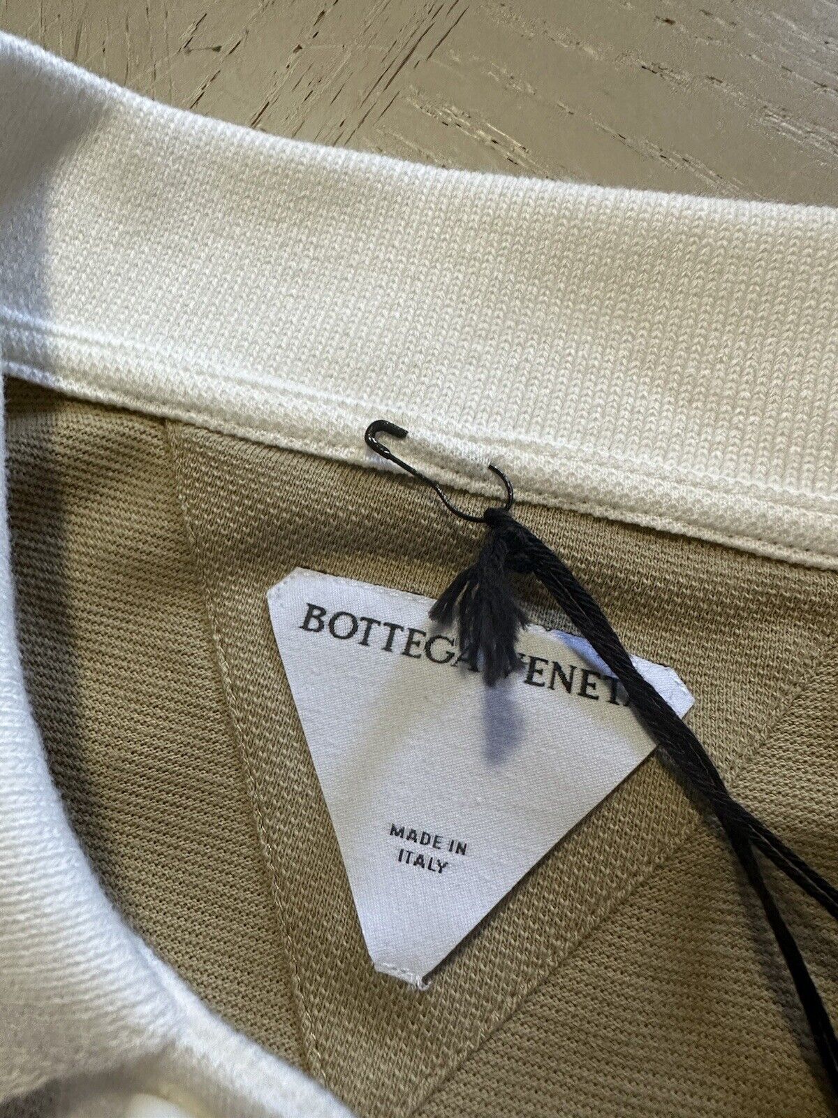 NWT $700 Bottega Veneta Men Cotton Piquet Polo Shirt White/Yellow/Brown Size M
