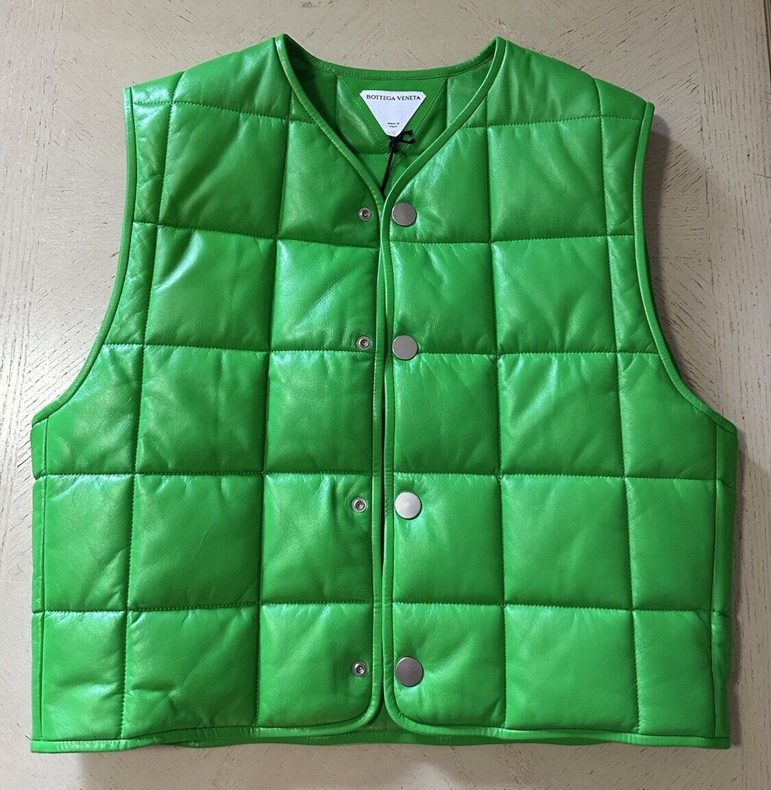 Bottega Veneta Men’s Leather Puffer Jacket Vest Green Size S Italy New $3100