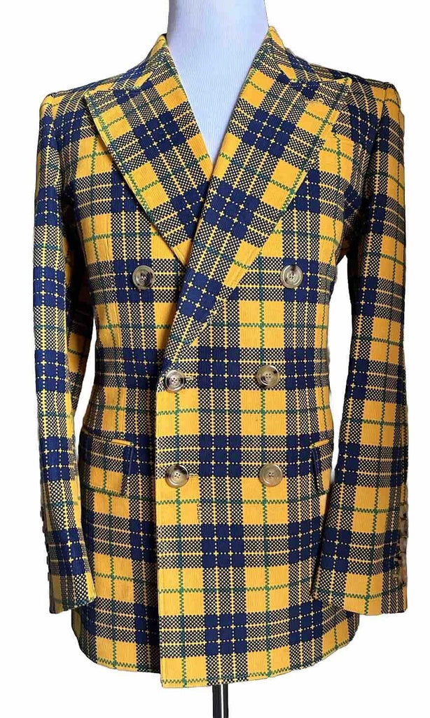 Gucci Men Tartan Cotton Sport Coat Blazer Yellow/Black/Gr. 38 US/48 Eu NET $3800