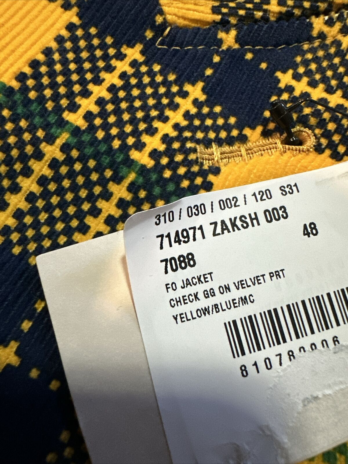 Gucci Men Tartan Cotton Sport Coat Blazer Yellow/Black/Gr. 38 US/48 Eu NET $3800