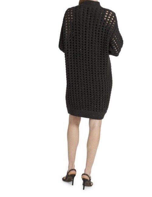 Brunello Cucinelli Cashmere Cable Knit Sweater Dress Charcoal Size S New $5395