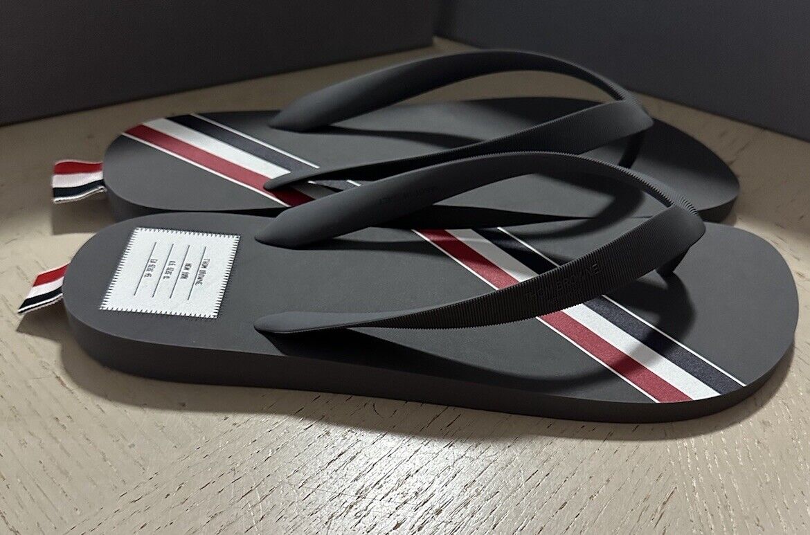 Thom Browne Striped Rubber Flip Flops Sandal LT Gray Size 12 US/45 Eu Italy New