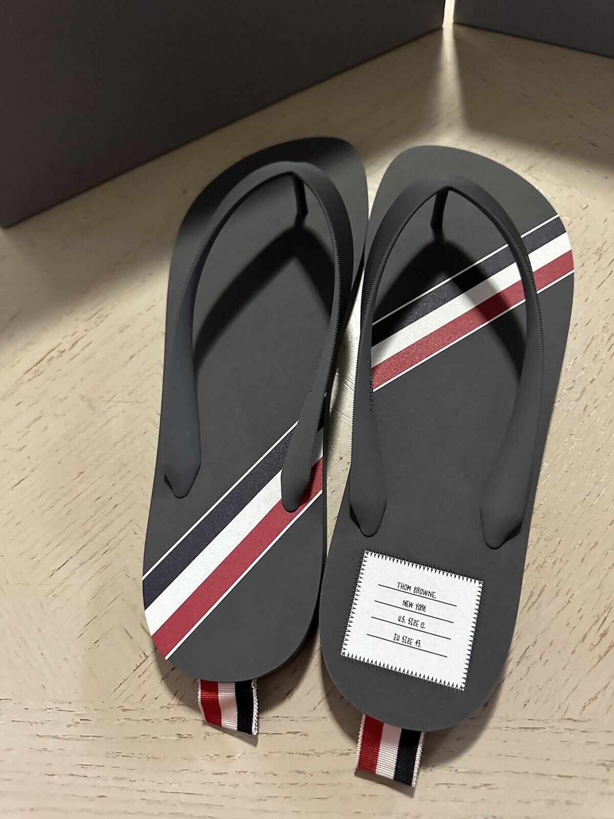 Thom Browne Striped Rubber Flip Flops Sandal LT Gray Size 12 US/45 Eu Italy New