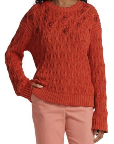 Loro Piana Women Valencia Cabled Cotton Sweater Orange Size M Italy New $3350